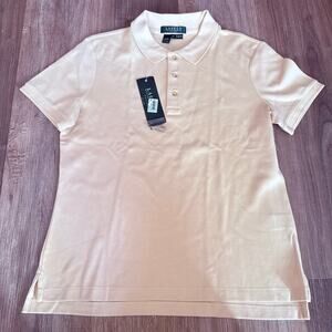 New LAUREN RALPH LAUREN Petite vanilla/yellow Polo Shirt Womens Sz PL slim fit